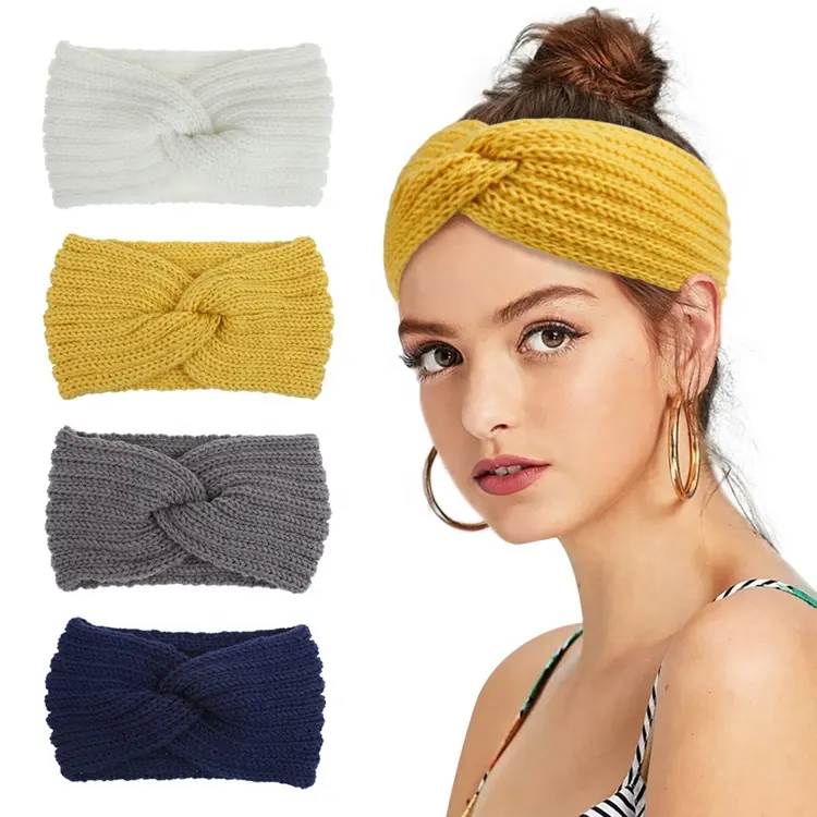MIO Cable Knit turban headband for woman Winter High Quality Cheap Custom Warm Knitted Cross Headband knitted headband winter