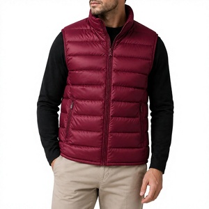 Gilet matelassé imperméable bordeaux pour homme Mego Industry, sans manches, style safari, à capuche, rembourré en polyester, coupe-vent, zippé, décontracté - Product Image 1
