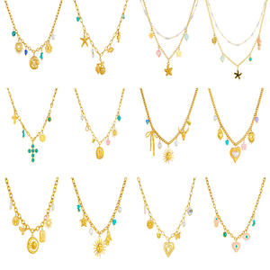 Collar con Múltiples Colgantes de Acero Inoxidable Chapado en <span class=keywords><strong>Oro</strong></span> de 18K, Sol, Luna, Animales Marinos, Borla Floral, Joyería para Mujer - Product Image 1