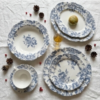 Service de table en céramique durable et écologique à motif de roses bleues françaises, assiette à dessert créative en relief