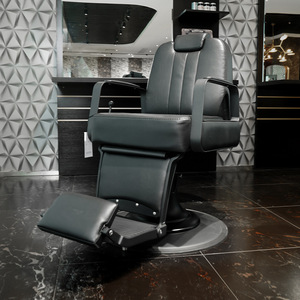 Modern Black Faux Leather Hydraulic Barber Chair with Adjustable <b>Footrest</b> and Round Base Contemporary Salon Furniture - Product Image 2