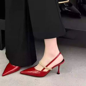 2026 French One Strap <b>Closed</b> <b>Toe</b> <b>Sandals</b>, Metal Buckle Thin Heel Backless Elegant Heels For Women Daily Commute - Product Image 2