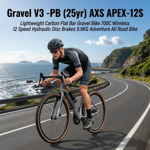 Vélo de gravier léger en carbone à guidon plat 700C, freins à disque hydrauliques sans fil 12 vitesses, 9,9 kg, vélo tout-terrain d'aventure - Product Image 1