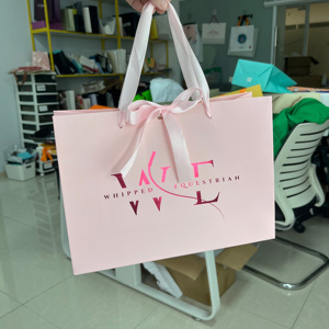 Luxury Pink Gift Bags with Rose <b>Red</b> Gold Foil Stamping - Custom Printed Ribbon Handle Shopping Bags Party Gift Bags - Product Image 4