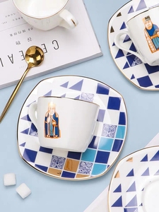 Set di Tazze da Caffè e Tè in Ceramica Ecologica con Bordo Dorato, Stile Moderno <span class=keywords><strong>Turco</strong></span> e Arabo, Set di Tazze e Piattini per Caffè - Product Image 5