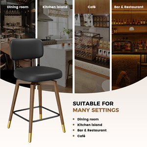 Luxury Modern Ergonomic Bar Counter <b>Stools</b> Thick <b>Cushion</b> PU Solid Wood Footrest Outdoor for Hospitality & Commercial Venues - Product Image 4