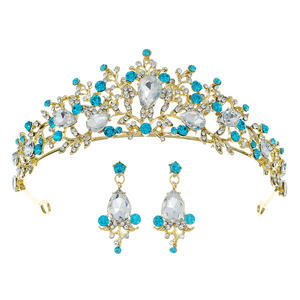 Diadèmes et couronnes de mariée pour femmes, ensemble de boucles <span class=keywords><strong>d</strong></span>'oreilles, couvre-chef en cristal, bijoux de tête en strass, couronne Diadem, mariage, nouveau, or, rose, bleu - Product Image 2