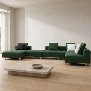 Sofá de Terciopelo Curvo Modular con Chaise Longue, Cojines Segmentados, Patas Metálicas Delgadas, Asiento Profundo, Perfil Bajo, para Sala de Estar, Villa o Apartamento - Product Image 2