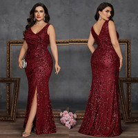 Robes de soirée de luxe grande taille pour femmes, robes élégantes à col en V, longues robes de bal à paillettes, robes de demoiselle d'honneur pour femmes, robes de mariage