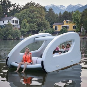 <span class=keywords><strong>Bateau</strong></span> de sport électrique gonflable 6 personnes 10 CV homologué USCG léger stable en PVC blanc et gris - Product Image 1