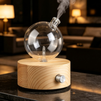 Diffuseur nébulisant en verre de 25 ml, cylindrique, rond, à brancher, avec lumière LED 7 couleurs, certifié CE RoHS, en bois de pin