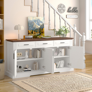 63 In Fluted Sideboard Buffet Cabinet With 4 Doors 3 Drawers <b>Kitchen</b> <b>Storage</b> Console Modern Coffee Bar Station - Product Image 4