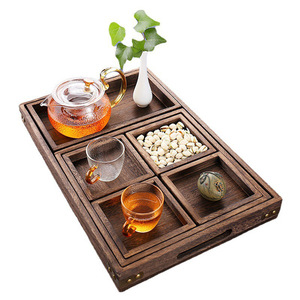 Solid Wood Tea <b>Tray</b> Set With <b>Snack</b> <b>Trays</b> Charcoal Color For Tea Serving And Dessert Presentation - Product Image 5
