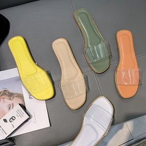 Summer Collection New Women's Korean Style Transparent Jelly Flat Sandals Soft Square Toe for <b>Slippers</b> With Light Feeling - Product Image 6
