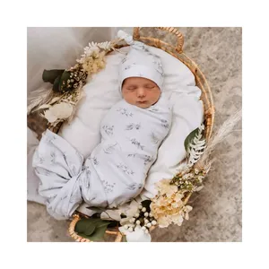 Bé quấn thiết lập Knit Swaddle bông hữu cơ tùy chỉnh tên bé chăn swaddled thiết lập với hat trẻ sơ sinh thiết lập