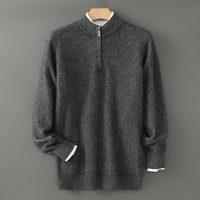 Pull en cachemire 100 % pour homme, col montant zippé, manches longues, couleur unie, coupe ample, style décontracté chic, tricoté