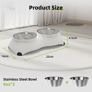 Gamelle double grande taille personnalisée écologique pour chiens et chats, en acier inoxydable et mélamine, avec pieds solides, pour l'intérieur - Product Image 6