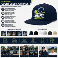 Gorra Snapback de Lote Pequeño con Visera Recta y Gráfico de Pala, Envío Rápido para Vendedores del Estilo de Vida Pickleball con Parche Personalizado