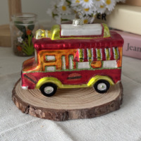 Ornamen Kaca Truk Makanan Natal Figurine Merah Oranye dengan Glitter Dekorasi Gantung Pohon Natal untuk Dekorasi Pesta Rumah.