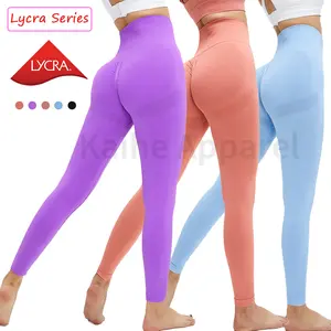 Pantalones elásticos de tela de Lycra para mujer, mallas de compresión sin costuras para entrenamiento, gimnasio, Yoga, de secado rápido, para contorno