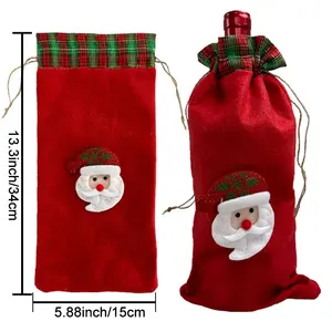 Wholesale Retail Red Green Plaid Non-Woven Wine Bottle Bags Covers for Christmas