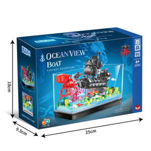 Mini jeu de blocs de construction DIY, jouet éducatif, puzzle de réservoir de poissons, en plastique, monde océanique, ensemble de briques, modèle de bateau en perles noires, nouveauté - Product Image 5