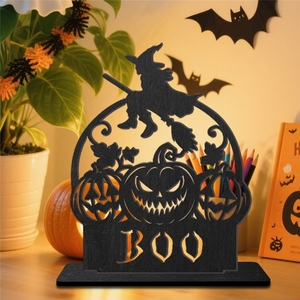 Accessorio di Halloween: Elfo Traforato in Legno Nero, Decorazione a Forma di Zucca, Ornamento per Feste, Artigianato, Pezzo d'Arte da Tavolo per Festival - Product Image 5