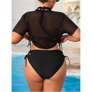Women's Plus Size 3 Piece <b>Bikini</b> Set With Crop Top Halter <b>String</b> Swimwear Beachwear Spandex Polyester Digital Print - Product Image 2