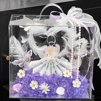 Boîte Cadeau en Acrylique Portable à la Mode, Design Transparent à Quatre Côtés, Style Floral, Boîte Cadeau pour Fleurs
