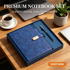Ensemble de luxe personnalisé en cuir PU, cuir souple au toucher de la peau, ensemble de bloc-notes A5 pratique pour le bureau, journal avec stylo pour les affaires - Product Image 3