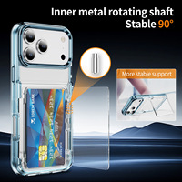 Étui de protection robuste en cristal avec 2 emplacements pour cartes et support pour iPhone 17 16 Pro, coque transparente renforcée anti-chute
