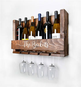 ग्लास धारक दीवार-माउंट के साथ पेंट लकड़ी का वाइन रैक - Product Image 1