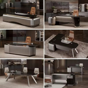 Muebles de oficina modulares Diseño moderno Escritorio de oficina ejecutivo negro de lujo Forma de ceol Silla y mesa de oficina de madera estética - Product Image 3