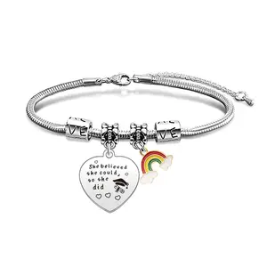 Ywganggu Best Selling Custom Graduation Rainbow Heart Bracelets Exquisitely Engraved Commemorative Stainless Steel Bracelets