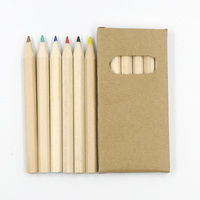 Crayons de couleur en bois de dessin animé pour enfants 6 couleurs/3.5 po ensemble de crayons de couleur ensemble de crayons de couleur en bois pour enfants promotionnel