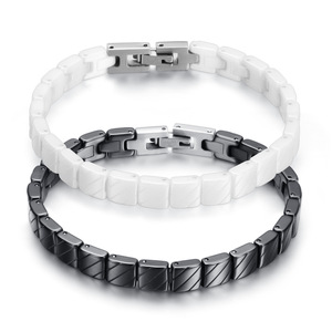 Ceramic <b>Bracelet</b> 7Mm White And Black Geometric Link <b>Adjustable</b> For Women Gift Jewelry - Product Image 1