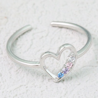 Offre Spéciale 925 Sterling Silver Beach Foot Ring Bijoux Ouvert Coloré Zircon Coeur Toe Ring pour Femmes Filles