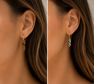 Pendientes de Aro Huggie de Acero Inoxidable con PVD de Oro de 18K Jietao, con Cilindro Natural de Ojo de Tigre y Jaspe Dálmata, Joyería Colgante - Product Image 2