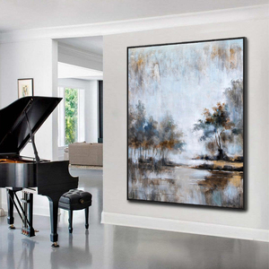 Pintura <span class=keywords><strong>al</strong></span> Óleo Moderna Hecha a Mano sobre Lienzo, Abstracta, Texturizada, Bosque Bajo Niebla, Paisaje con Árboles Chinos, Decorativa, para Decoración de Pared de Sala de Estar - Product Image 2