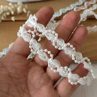 Ruban perlé à motif de roses en dentelle fait main, bord ondulé, pour robe de mariée, voile de mariée, boîte cadeau - Vente en gros usine