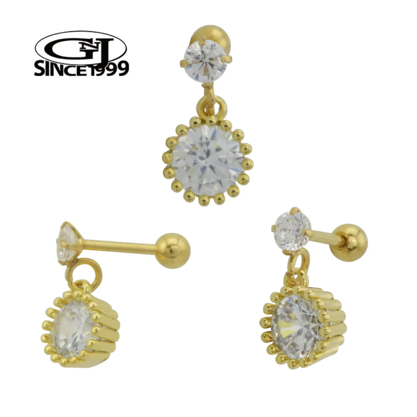 Cartilagem de ouro Piercing Dinheiro Velho Estética Elaborar Design CZ Cristal 316L Aço Cirúrgico GNJ FABRICAÇÃO Body Jewelry