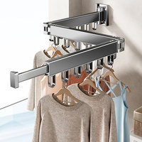 SANIPRO Séchoir à linge mural télescopique coupe-vent pour balcon, en alliage d'aluminium, pliable, avec barre extensible