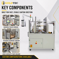 Machine à ériger des cartons entièrement automatique à grande vitesse Goldtec, commande PLC, machine à ériger des cartons horizontale