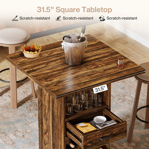 Table de bar carrée Tribesigns, 39,37 po de hauteur, table de cocktail industrielle avec rangement et porte-bouteilles, unité de bar à domicile - Product Image 5