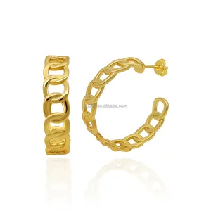 Jewelry Brass Stud Earrings Trendy Women 18K Gold Plated Hoop Earrings