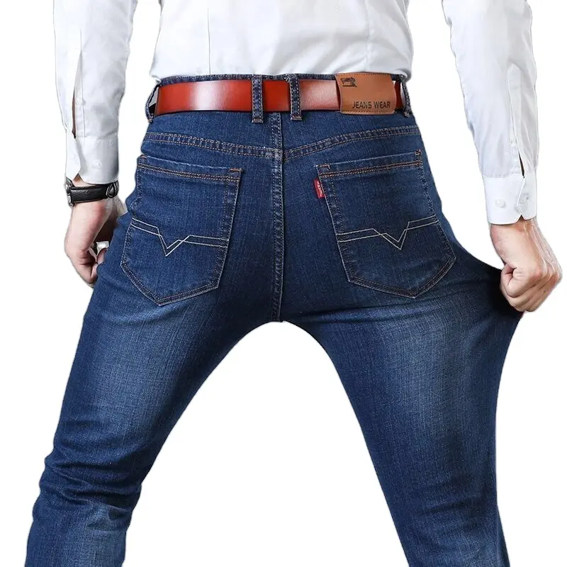 Джинсы мужские Стрейчевые прямые, свободные штаны для отдыха, тонкие длинные брюки для работы, большие размеры, на лето