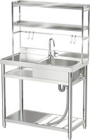 Table de travail à 2 niveaux avec étagères, étagères de rangement pour cuisine commerciale, plan de travail en acier inoxydable