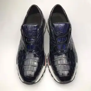 Chaussures de luxe en cuir de Crocodile faites à la main, Style marche, chaussures de sport antidérapantes, baskets de mode personnalisées pour hommes