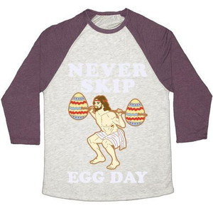 Never Skip Egg Day Jesus Unisex Tri-Blend <b>Baseball</b> <b>Tee</b> - Product Image 5