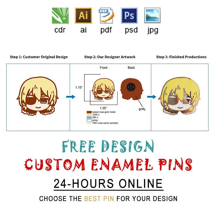 Pinos personalizados dos fabricantes de emblema, formas personalizadas dos desenhos animados do anime de lapela pinos de metal macio e duro